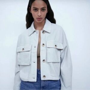 Zara powder, blue cropped, boyfriend, Jean jacket, size large